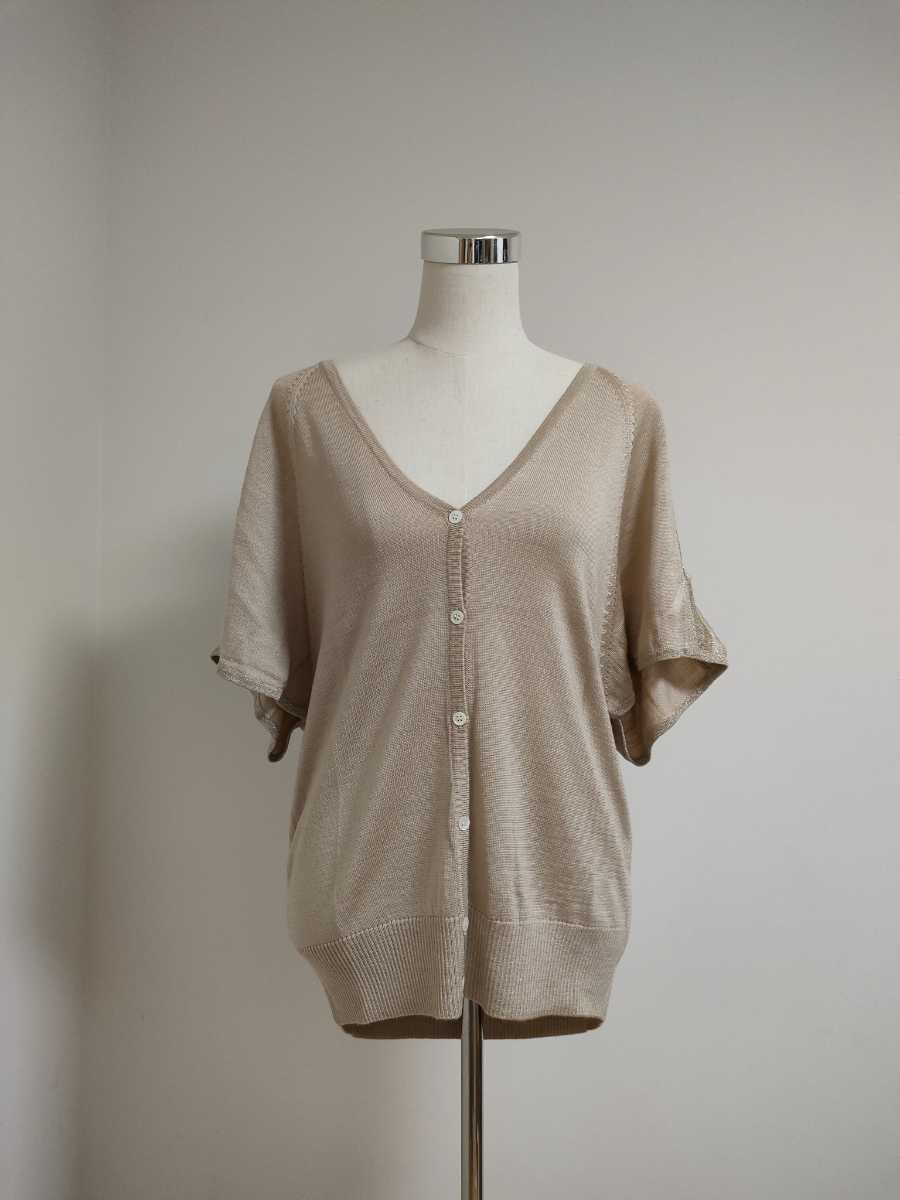 and A アンドエー ニットカーディガン サイズ38 M レディース アクリル ウール ベージュ ラメ入り拍卖