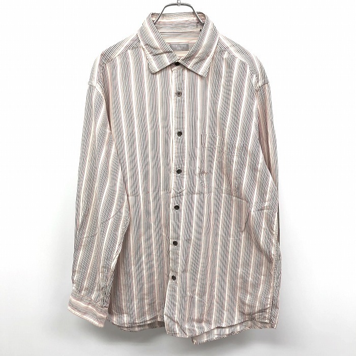 YUKI TORII HOMME ユキトリイオム LL XL メンズ シャツ ストライプ 長袖 ロングスリーブ 胸ポケット 綿100% 赤×茶系×オフホワイトなど拍卖