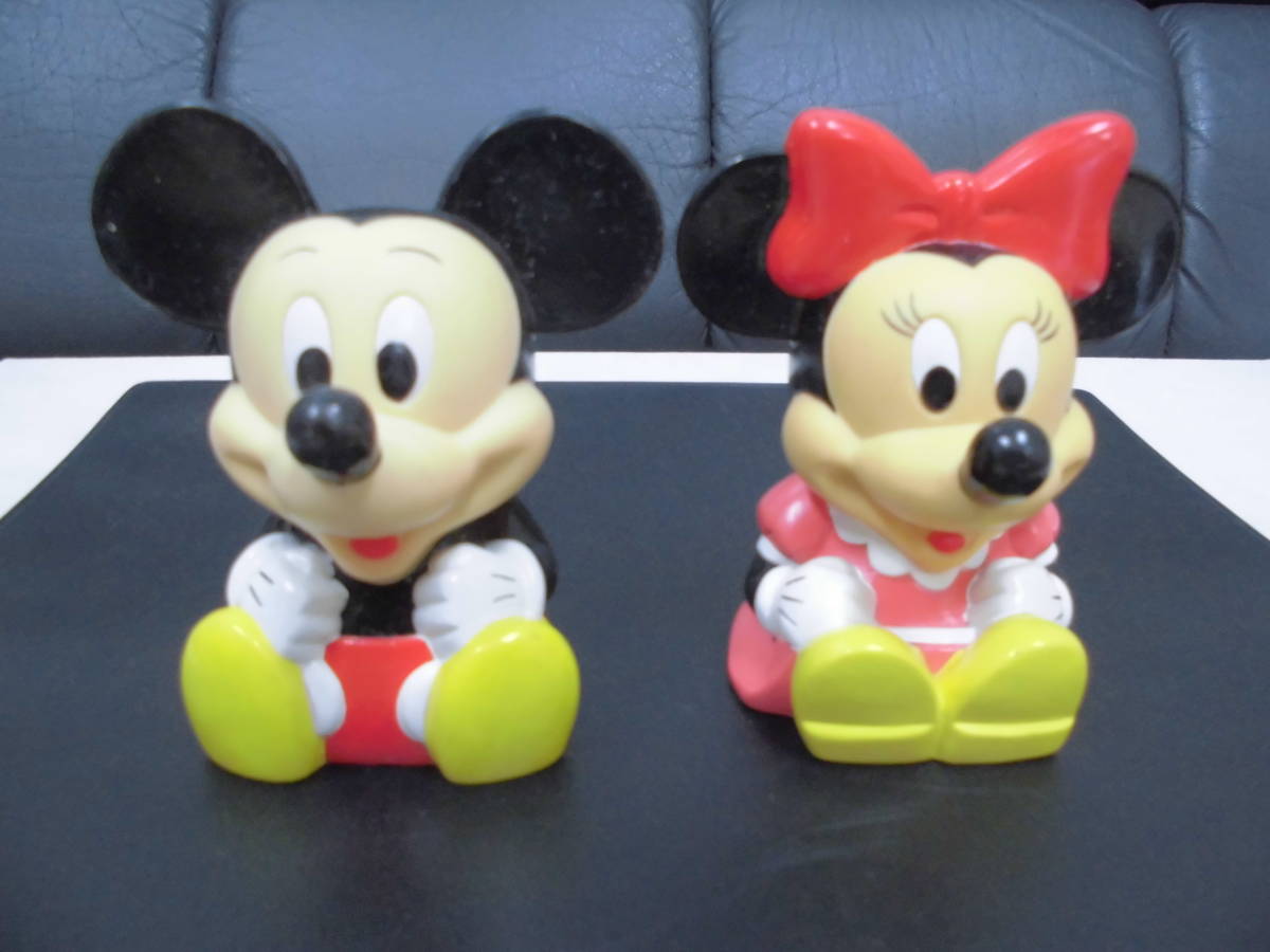 ★昭和レトロ★ ディズニー「 ミッキー &ミニー ソフビ貯金箱 」2個セット アメリカ キャラクター 拍卖