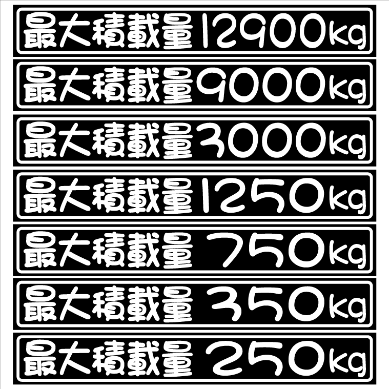 最大積載量ステッカー 黒  まる文字 18センチ 2枚組拍卖