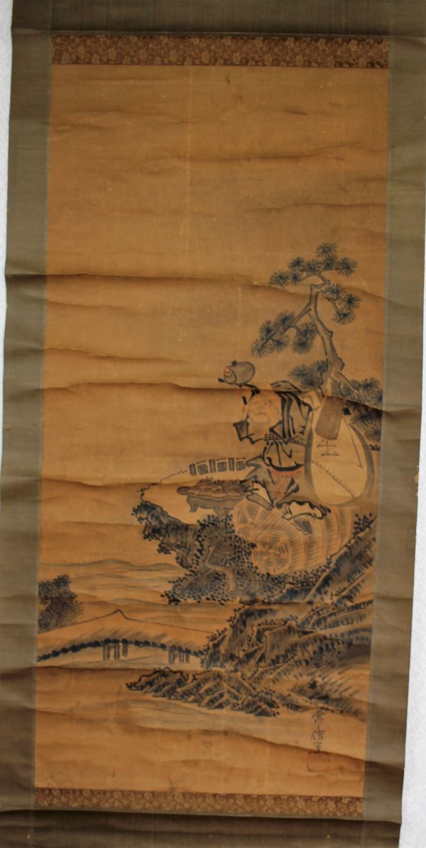 F-125【摸写】 掛軸 狩野常信 達磨禅師 紙本 印刷ではない拍卖