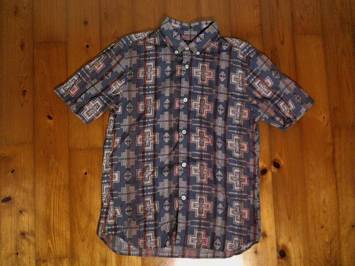 ☆リズムオブライフ ユナイテッドアローズ【Rhythm of Life★UNITED ARROWS】ボタンダウン コットン半袖シャツ M 紫系拍卖