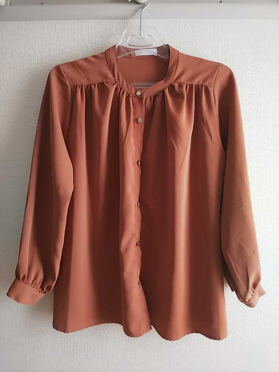 ギャザーメタルボタンブラウスダークオレンジ(068)02(M) 長袖拍卖