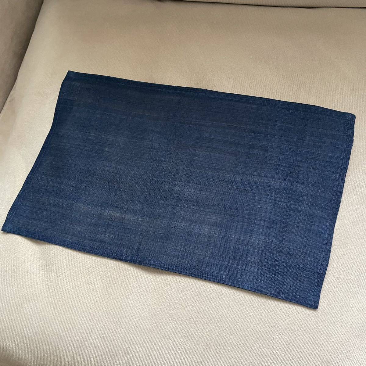 新品◆奈良◆手紡ぎ手織り麻ランチョンマット 藍 ネイビー ブルー ティーマット 38cm×23cm拍卖