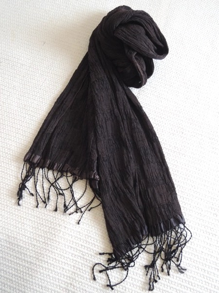 JURGEN LEHL ヨーガンレール シルク プリーツ加工 ストール スカーフ 市松 焦茶拍卖