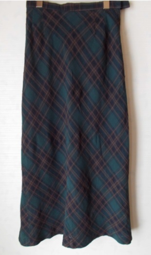 レディース スカート ロング 緑x茶x黒 斜め格子柄拍卖
