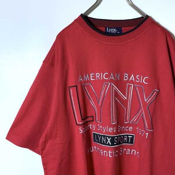 【レア】Lynx リンクス スポーツ 半袖 Tシャツ 刺繍 赤 レッド メンズ Mサイズ ゆったり ゴルフ 匿名配送拍卖