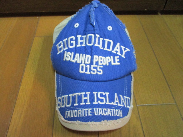 BIGHOLIDAY VACATION ロゴ 刺繍 帽子 メッシュ キャップ ダメージ加工 USED加工 デカロゴ 爽やかなツートンカラー 拍卖
