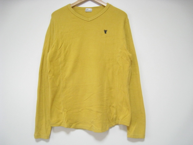 Coen コーエン トップス カットソー 長袖 Vネック ストレッチ素材 くま 熊 ベア 刺繍 黄 イエロー Mサイズ拍卖