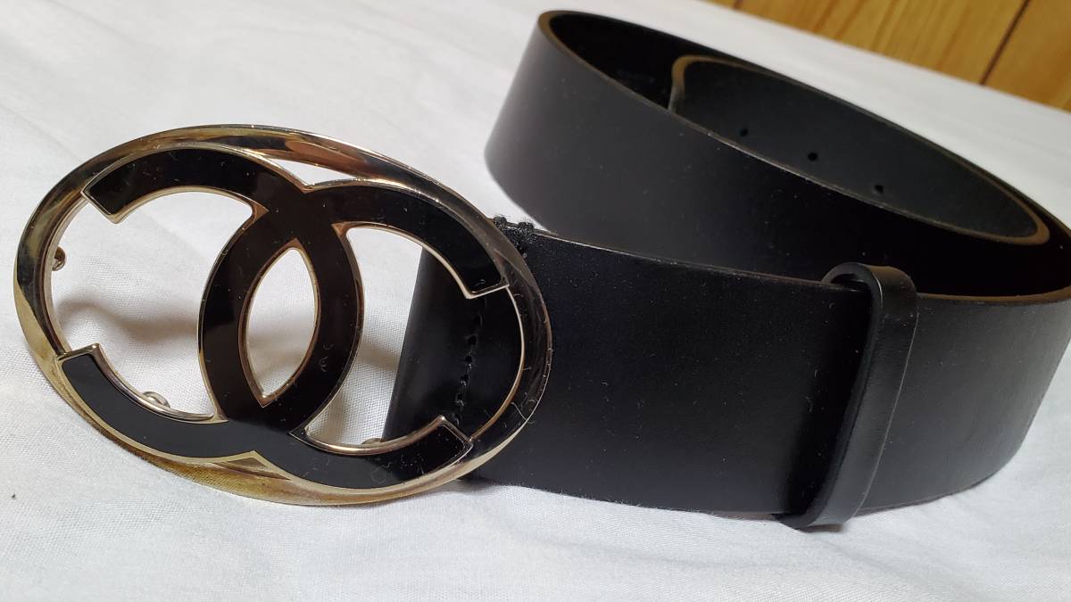 正規良 シャネルCHANEL クルーズ ココマークロゴバックル レザーベルト黒 80 男女兼用 メンズ 4cm幅 8×5.5 シャイニーCCアイコンLバックル拍卖