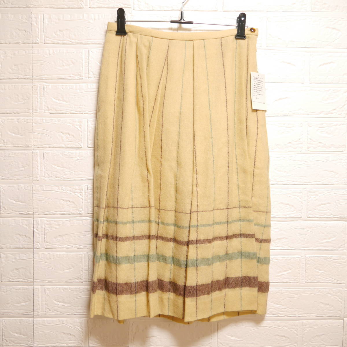 A418 ◇ Piu di nemi | ピュディネーミ プリーツスカート アイボリー/ストライプ 未使用 サイズ1拍卖