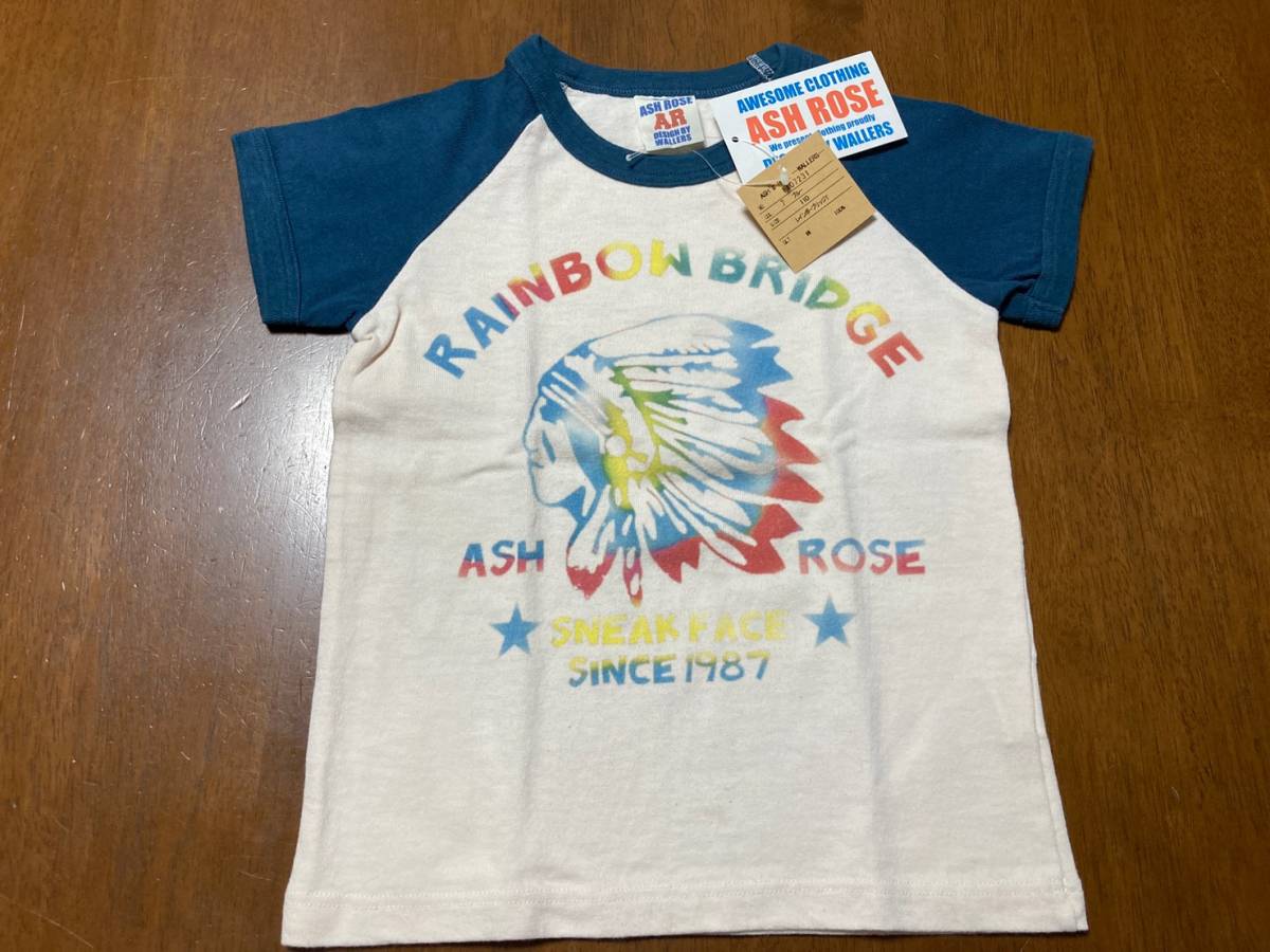 《新品・未使用》 ASH ROSE DESIGN BY WALLERS Tシャツ カットソー 110cm キッズ 子供 ラグラン袖 ネイティブアメリカン 綿100% 親子ペア拍卖