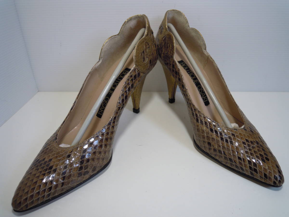 BOUTIQUE OSAKI ブティックオーサキ スネーク柄ポインテッドトゥパンプス サイズ24.0cm 日本製拍卖