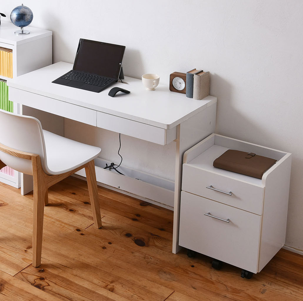 デスク シンプルデスク 2点セット すっきり 配線 収納 PCデスク パソコンデスク キャスター 付きワゴン ハイタイプ 幅100 シンプル SOHO ワ拍卖