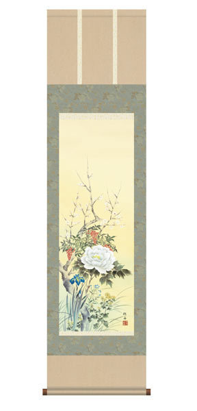 掛軸 掛け軸 国産 特選掛軸 日本画 四季花 オマケ付き 024拍卖