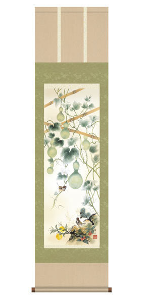掛軸 掛け軸 国産 特選掛軸 日本画 開運六瓢息災図 オマケ付き拍卖