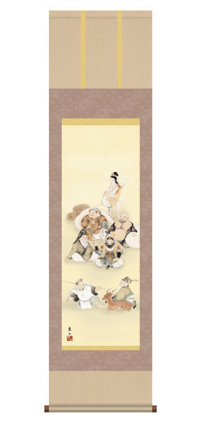 掛軸 掛け軸 国産 特選掛軸 日本画 七福神 オマケ付き 001拍卖