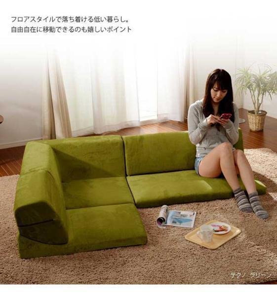 【送料無料】コーナー3点ローソファセット IORI グリーン拍卖