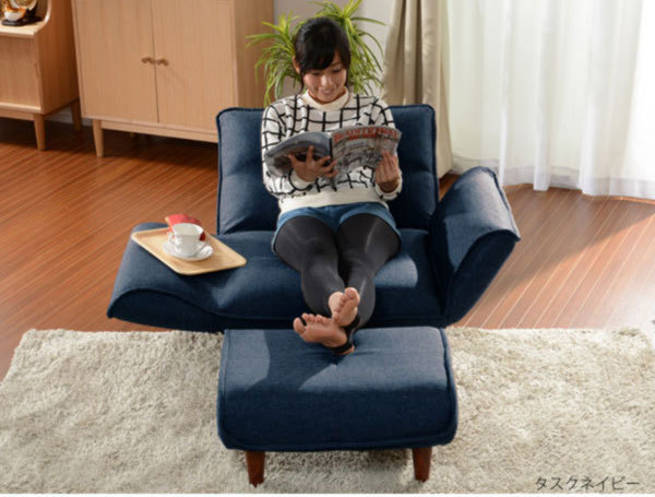 送料無料1人掛けソファー+オットマン2点セット/タスクネイビー拍卖