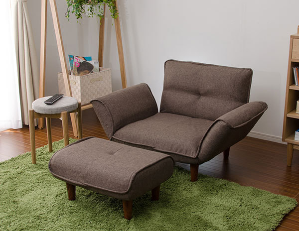 送料無料1人掛けソファー+オットマン2点セット/ダリアンブラウン拍卖