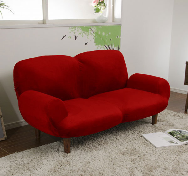送料無料SUICAかわいいフォルムのソファー 布レッド色拍卖