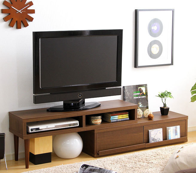 送料無料 完成品伸縮式テレビ台 ウォールナット色 テレビ台 コーナーTV台 ローボード リビング収納 EARL拍卖
