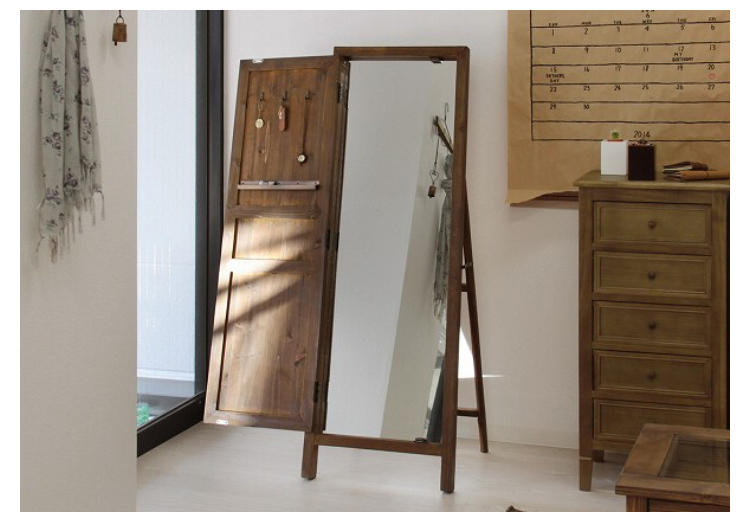 スタンドミラー ミラー 姿見 鏡 大型 天然木ドアミラー【Sole】ソーレ ブラウン色拍卖