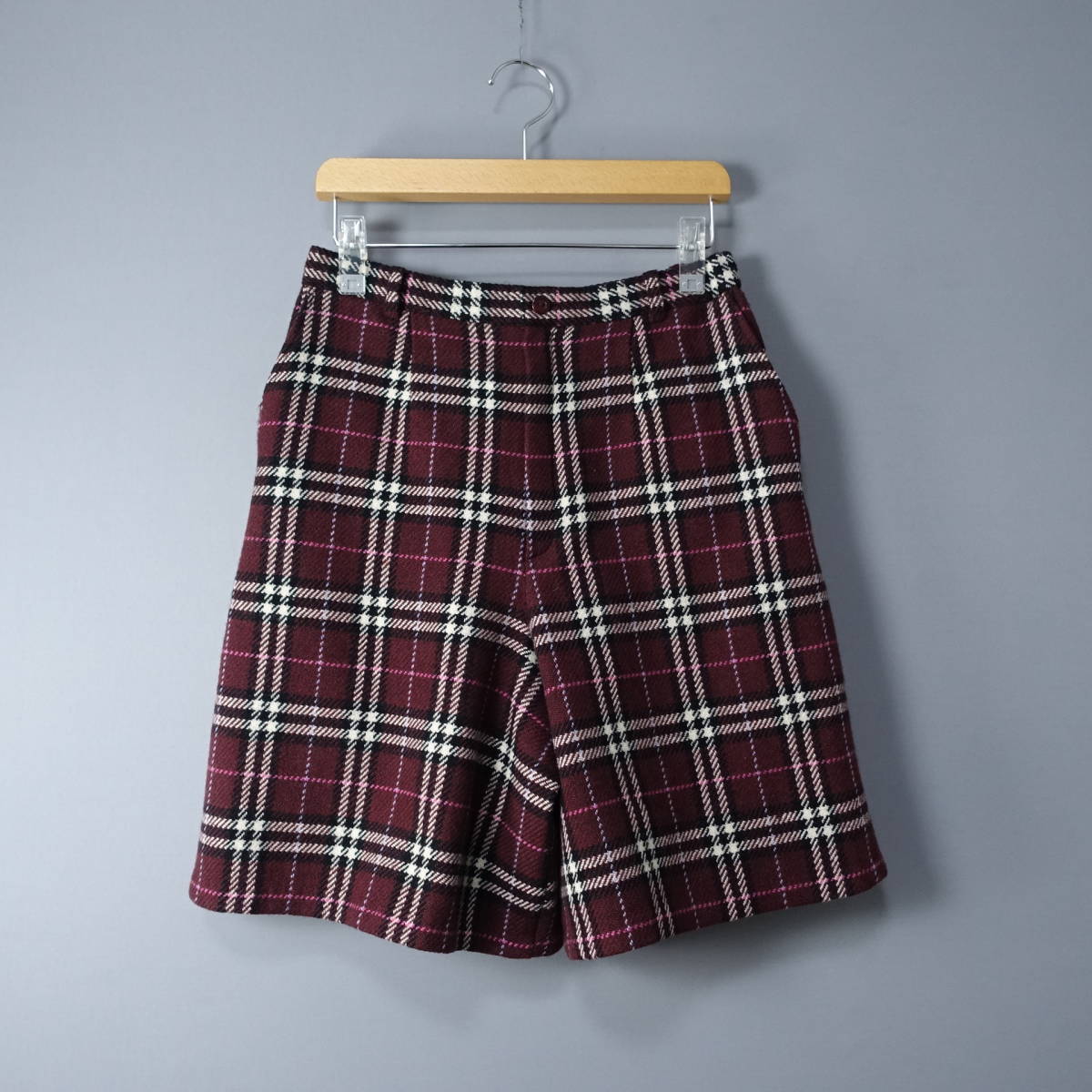 BURBERRY GOLF/バーバリーゴルフ/9/羊毛100%/チェック柄/ハーフパンツ/ダークパープル/紫/レディース/ショート拍卖