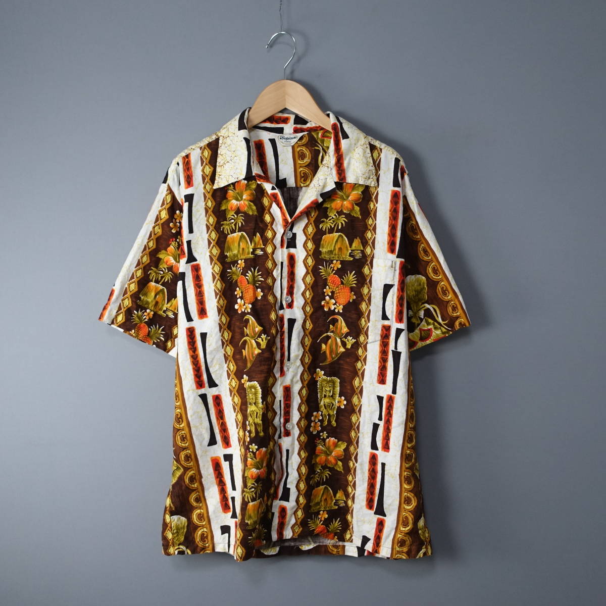 Tropicana1/トロピカーナ/半袖/アロハシャツ/総柄/ブラウン/茶/メンズ/カットソー/古着/ビンテージ拍卖