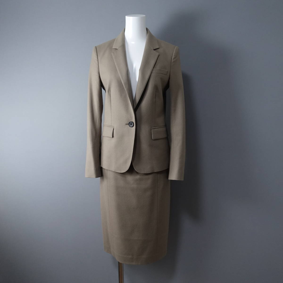 JOSEPH/ジョセフ/36/オンワード樫山/日本製/ウール混セットアップ/グレージュ/ジャケット/スカート/レディース拍卖