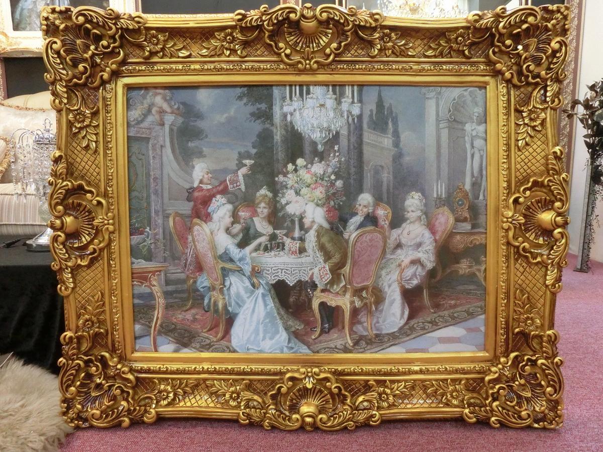豪華 大型ロココ調ゴールドフレーム 中世ヨーロッパ貴族の額絵 W109cm/H89cm アクリル付拍卖