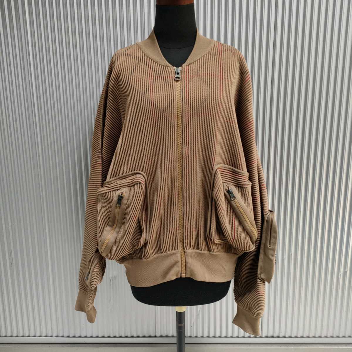 【イタリア製】ナイキNIKE × アンダーカバーUNDERCOVER/別注/オーバーサイズ/チェック柄/ニット/MA-1/ブルゾン/ボンバージャケット/XL/茶拍卖