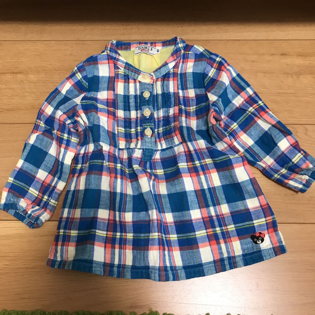 【中古】MIKI HOUSE ミキハウス DOUBLE.B ダブルB 長袖 チェック柄 長袖シャツ サイズ90拍卖