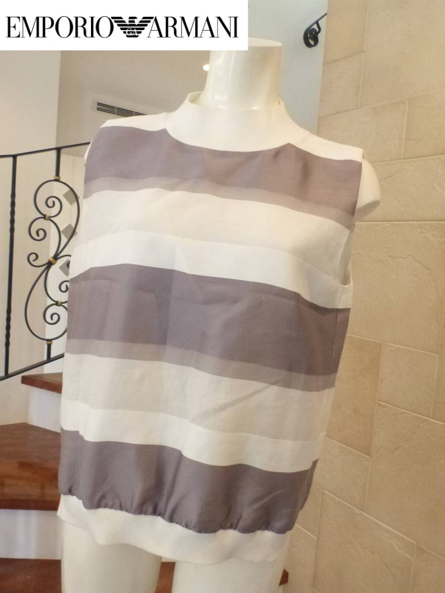 EMPORIO ARMANI エンポリオ アルマーニ★グレー×白 ブラウス×ニット ノースリーブ トップス 42 L~LL相当拍卖