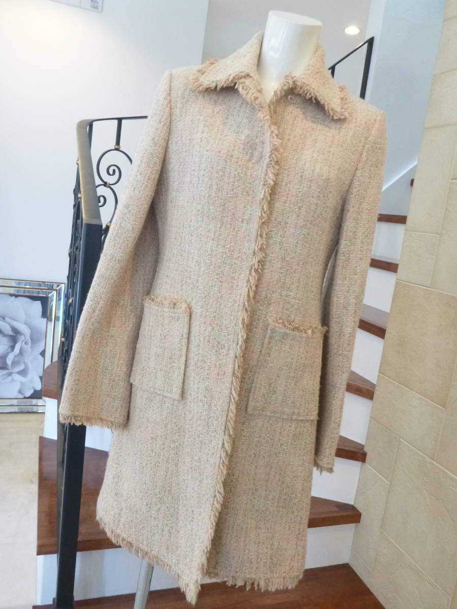 美品 SOLO PLUS ソロプラス★★ピンク×ベージュ×他 ツイード コート 38 M相当拍卖