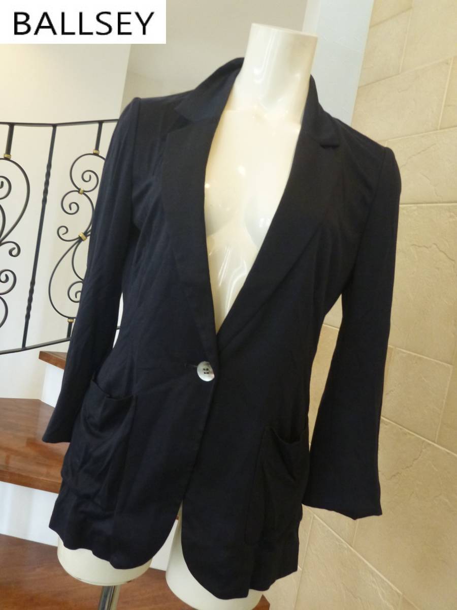 美品 BALLSEY(ボールジィ)★ボルジー トゥモローランド 濃紺 紺 ネイビー シェルボタン 薄手 ジャケット 38 M相当拍卖