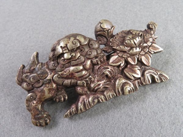 【3034】コレクション 刀装具 金具 銀製牡丹獅子 金具(初品・買取品)拍卖