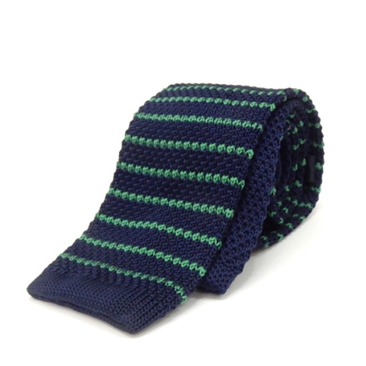 ニットタイ スリム ネクタイ 洗濯機OK 剣先6cm 紺×緑 ボーダー ポリエステル100% ナロータイ拍卖
