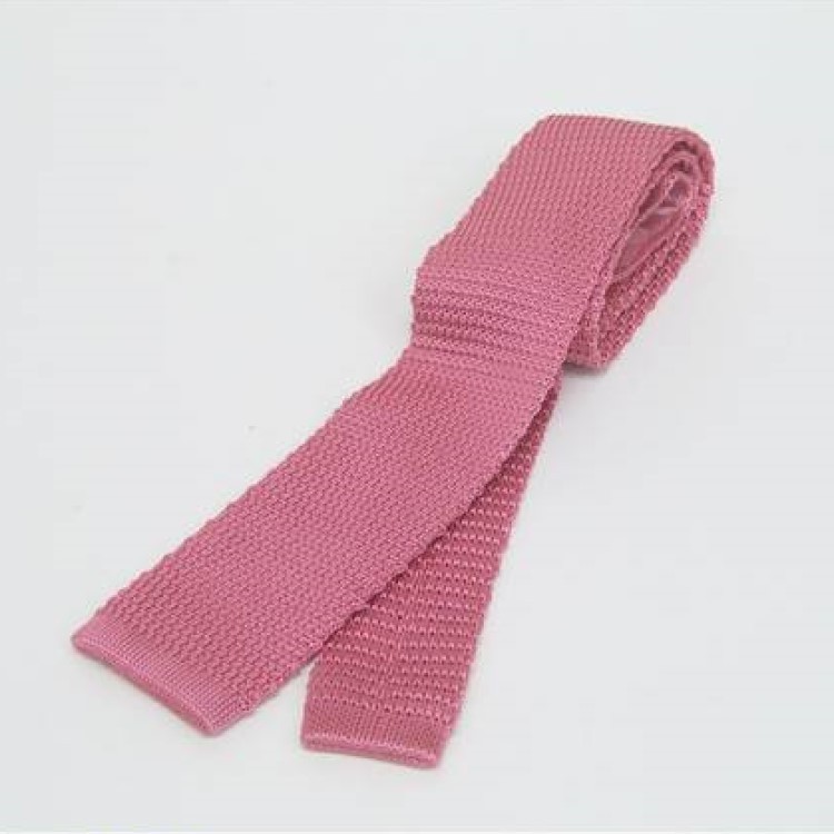 ネクタイ ニットタイ 剣先6cm シルク100% 濃ピンク拍卖