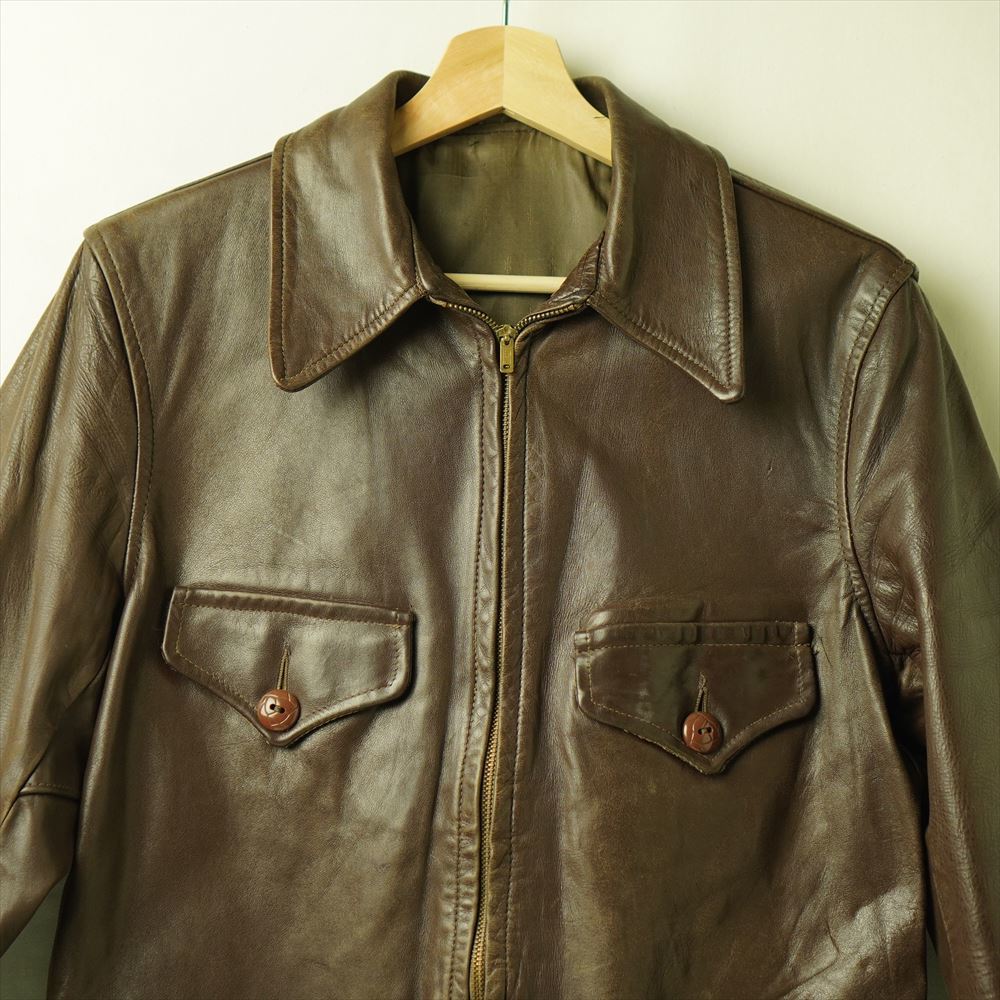 30s40s50s ビンテージ レザー スポーツジャケット ハーフ丈 4ポケ ブラウン拍卖