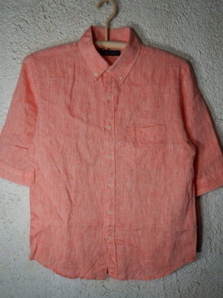 n7188 RAGEBLUE レイジブルー 5分袖 リネン 麻 100% ドット 総柄 デザイン ボタンダウン シャツ BDシャツ 人気 送料格安拍卖