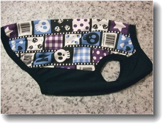 犬服W97-SS■SSサイズ■チワワS等小型犬用ネガドクロ柄Tシャツ*青色系ハンドメイド拍卖