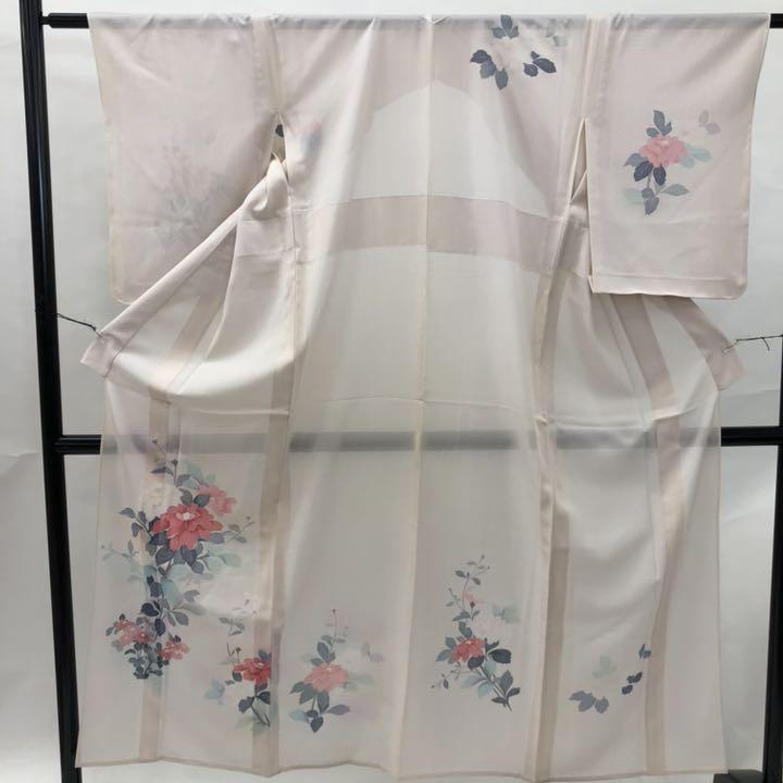 1551 絽 訪問着 小さめ 淡いピンク 竹垣 芍薬 都忘れ 上品 優しい拍卖