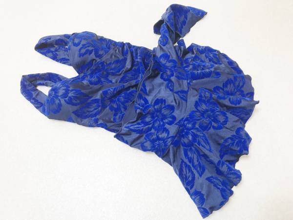 ●水着 9M●NANNO◆フロッキー花柄*カシュクールワンピース水着:ネイビー拍卖
