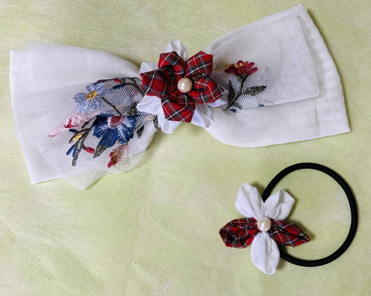髪飾り 髪留め バレッタ&ヘアゴム ヘアアクセサリー レース 花白リボン2拍卖