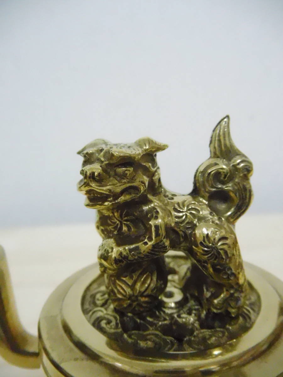 C30-53W 香炉 獅子頭 双耳  真鍮 中古 高さ約10.1cm (X1-4白箱上)拍卖
