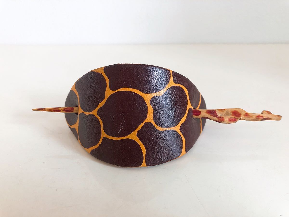 レア エスニック アフリカ キリン柄 髪留め拍卖