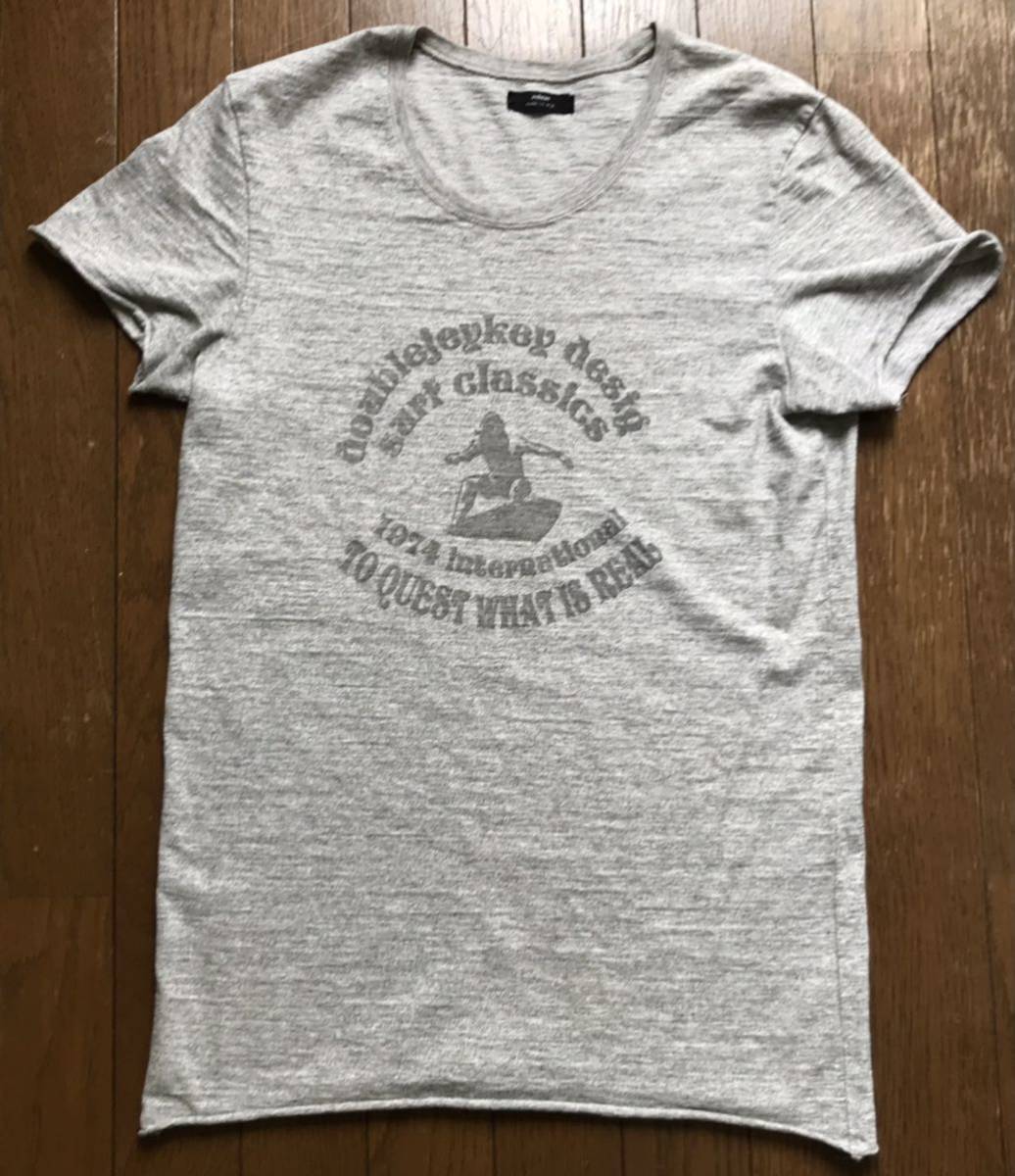 wjkダブルジェイケイreluxe中古加工クラシックサーフプリントTシャツサイズS染み込み霜降りグレー半袖Tシャツ1piu1uguale3拍卖