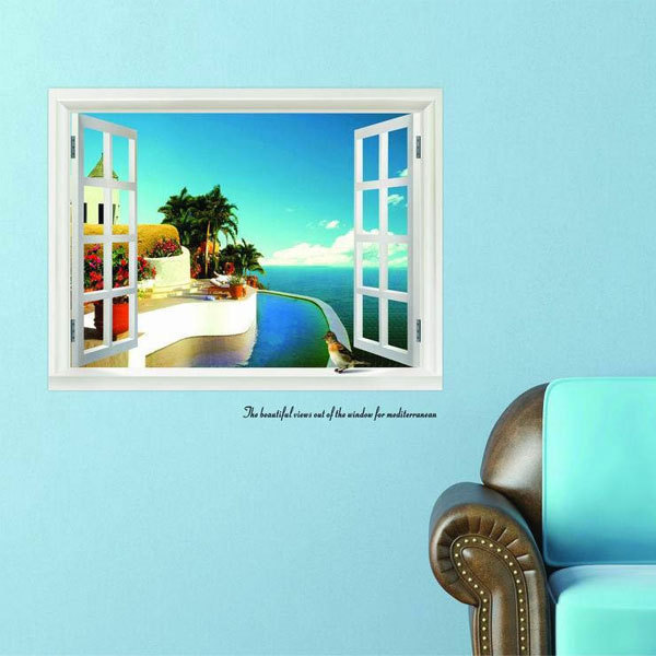 ウォールステッカー 3D ウィンドウ リゾート 海 貼るだけ 送料無料拍卖