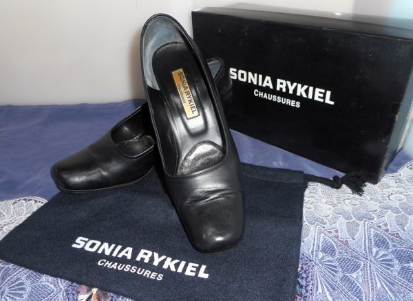 靴◆ ソニアリキエル ◆パンプス 35サイズ 約22.5㎝ BLACK レザー ◆ SONIA RYKIEL◆レディースシューズ 保存袋 箱付き拍卖